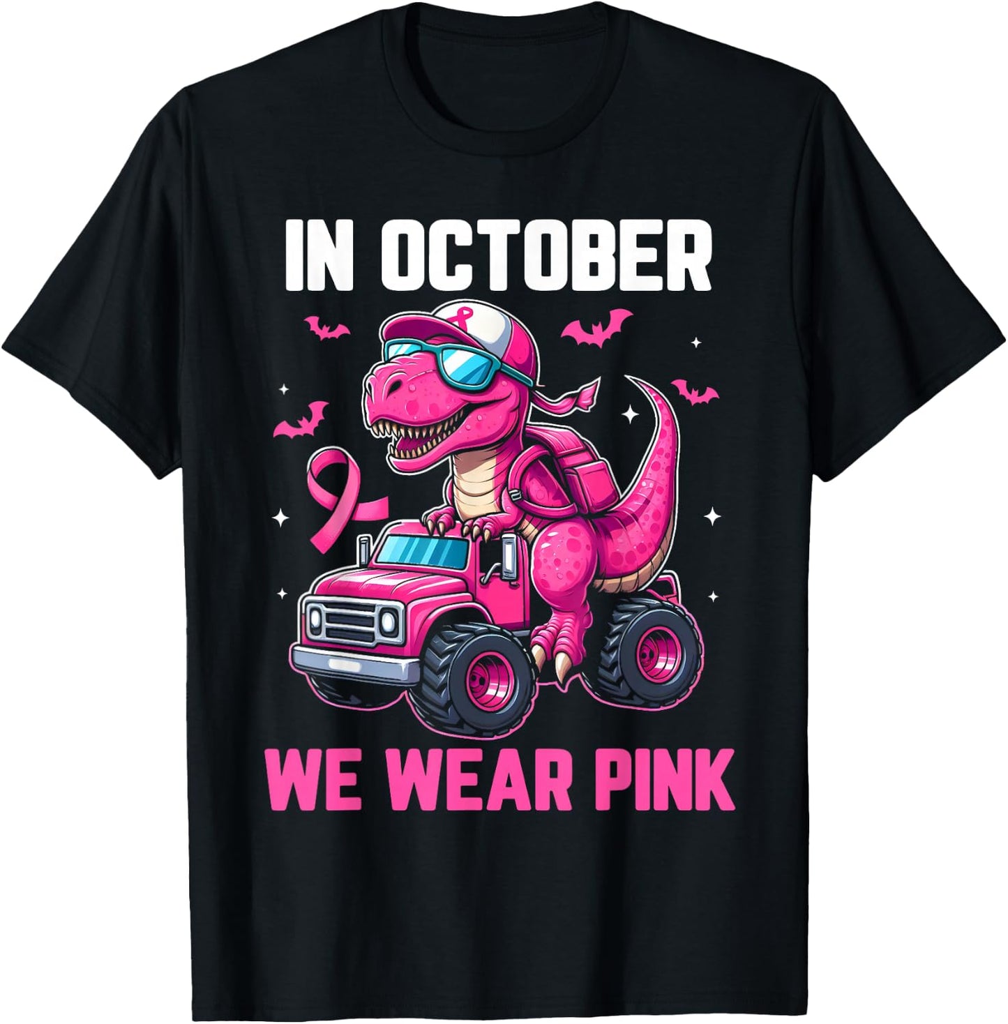 In October We Wear Pink Dino Trex Boys Toddler Breast Cancer T-Shirt - T-Shirt | Black