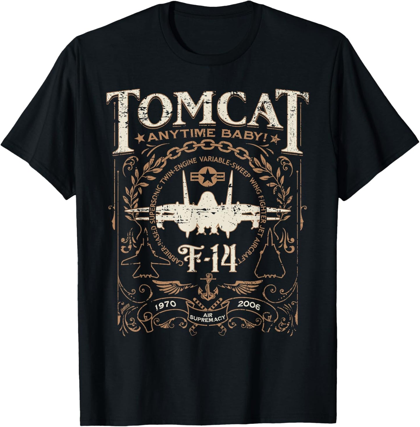 Classic F-14 Tomcat Military Fighter Jet Distressed Design T-Shirt - T-Shirt | Black