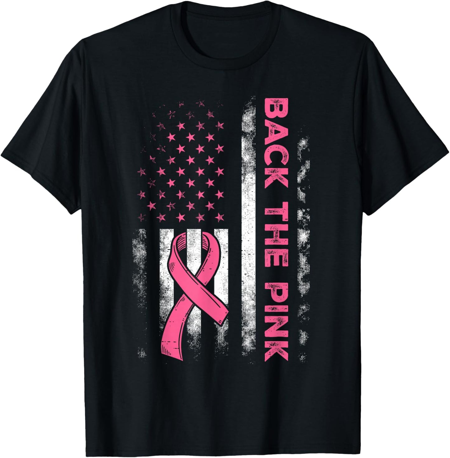 Back The Pink Us Flag Breast Cancer Awareness Women Men Kids T-Shirt - T-Shirt | Black