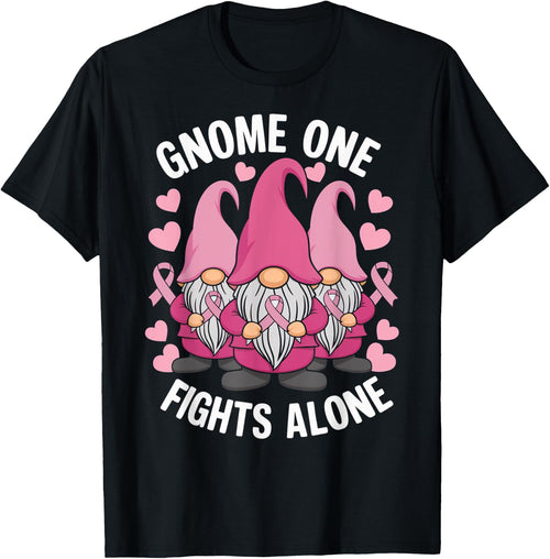 Gnome One Fights Alone Breast Cancer Awareness Pink Ribbon