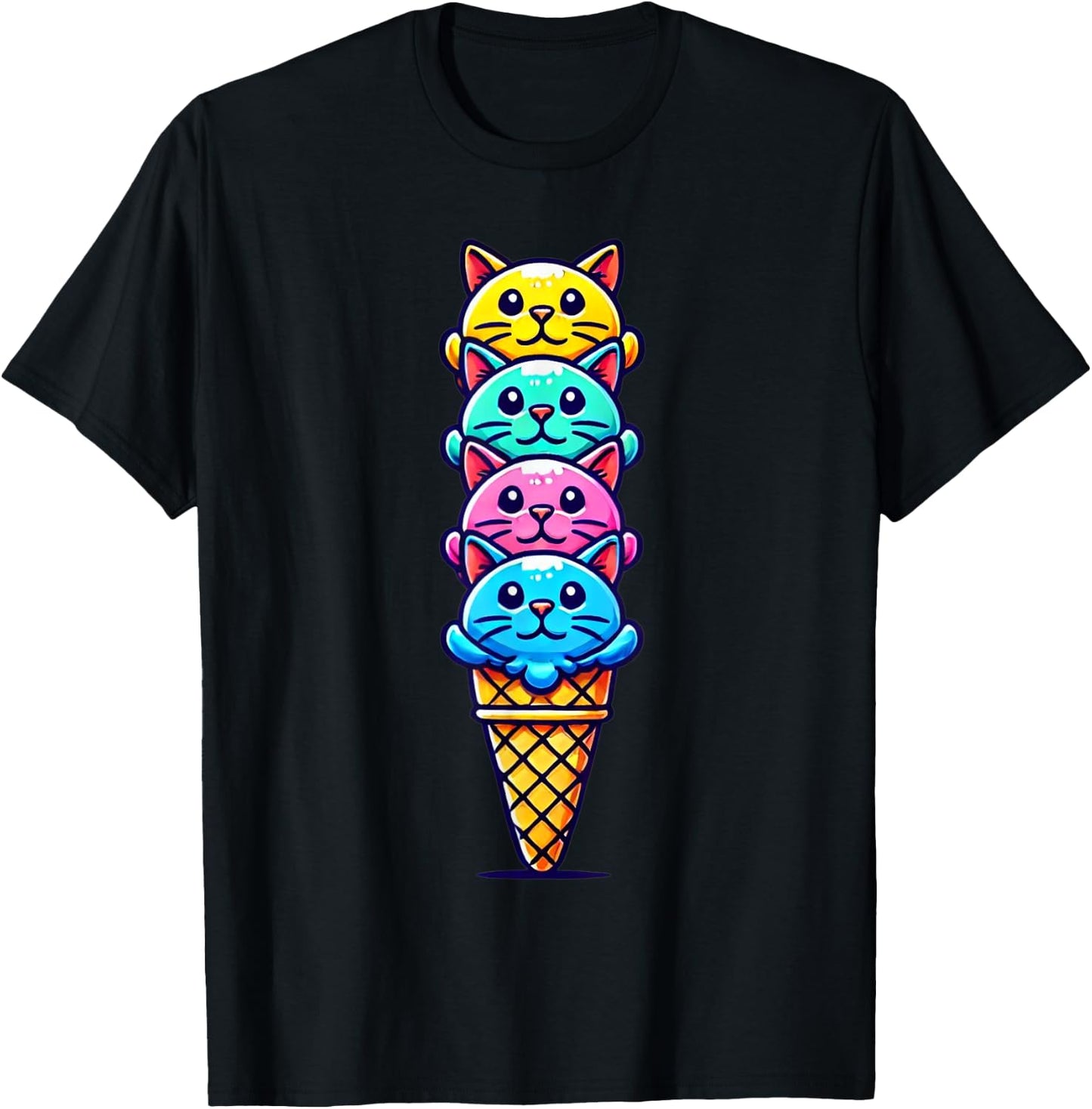 Funny Cat Scoops Ice Cream Cone Dessert Kitten Lover T-Shirt - T-Shirt | Black