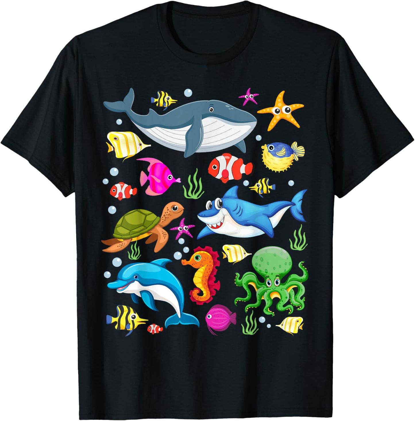Cute Ocean Creatures Clownfish Sea Animals Kids Children T-Shirt - T-Shirt | Black