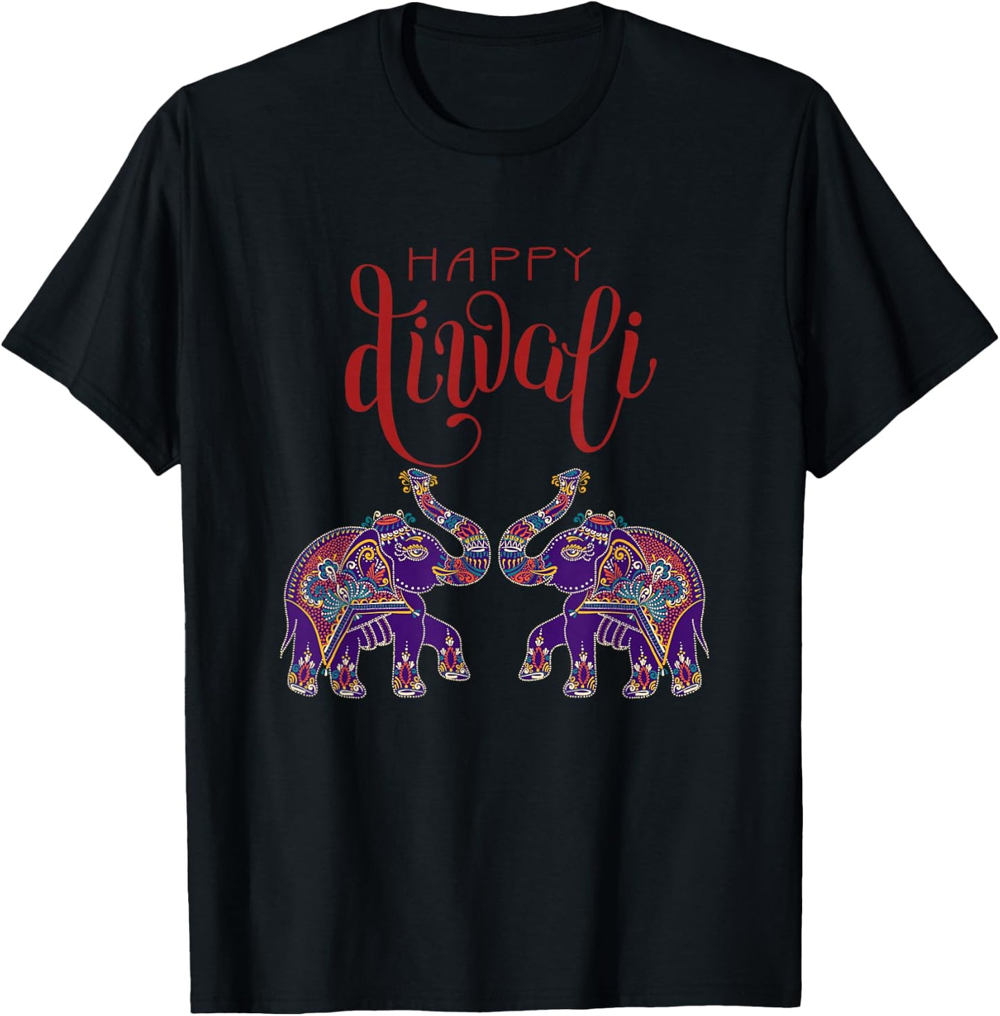Colorful Elephant Happy Deepavali Diwali for Hindus T-Shirt - T-Shirt | Black