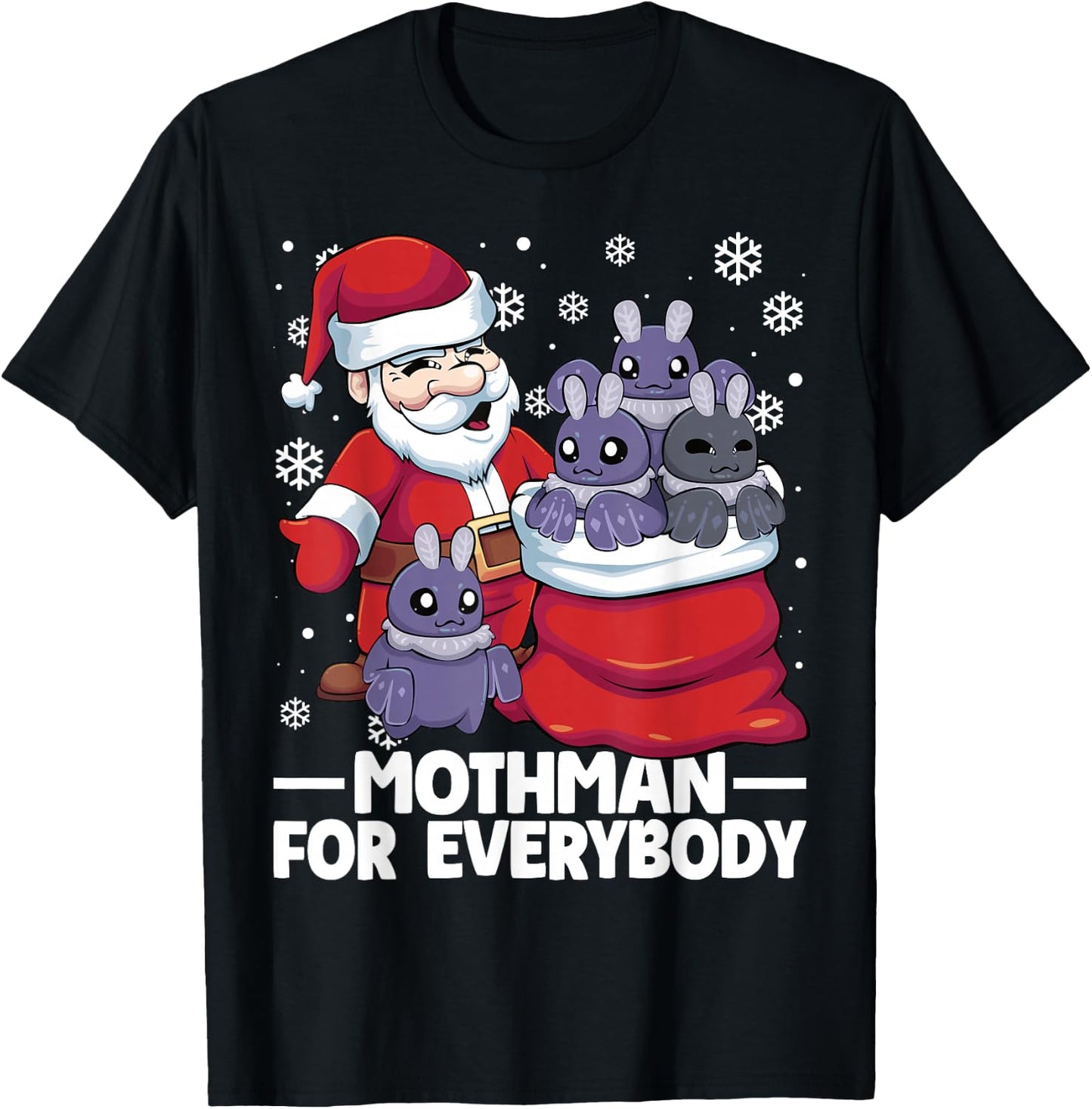 Mothman For Everybody Santa Christmas Mothman Funny T-Shirt - T-Shirt | Black
