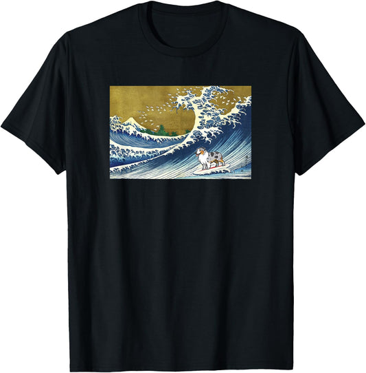 Funny Retro Vintage Surfing a Wave Blue Merle Aussie Lover T-Shirt - T-Shirt | Black
