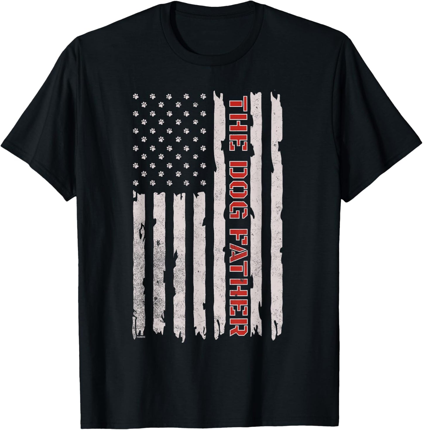 American Flag with Paws, The Dog Father, Patriotic Dog Dad T-Shirt - T-Shirt | Black