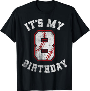 It's My 8th Birthday Baseball 8 Year Old Birthday Boys Kids T-Shirt - T-Shirt | Black
