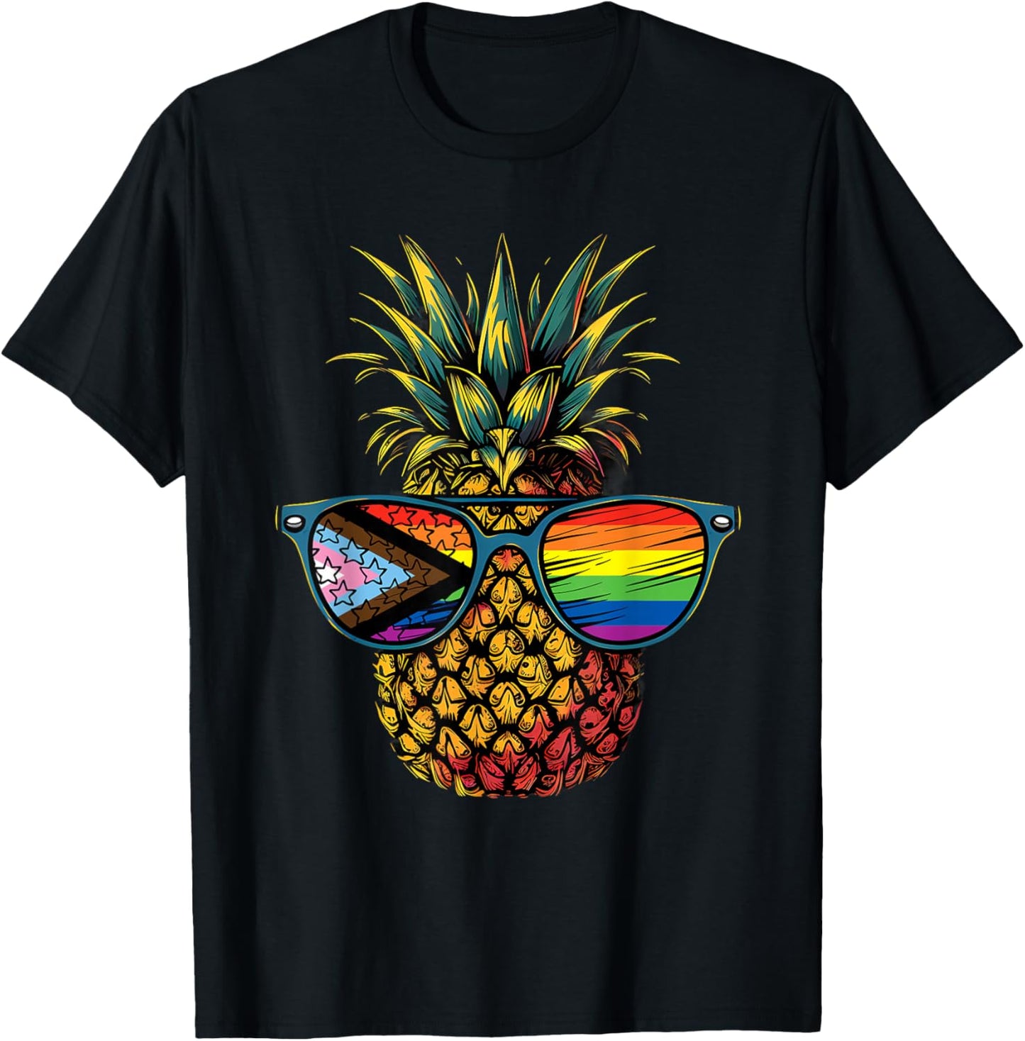 Pineapple Progress Pride Flag LGBTQ Sunglasses LGBT T-Shirt - T-Shirt | Black