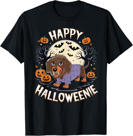 Spooky Halloween Zombie Dachshund Holiday Dog Owner Outfit T-Shirt - T-Shirt | Black