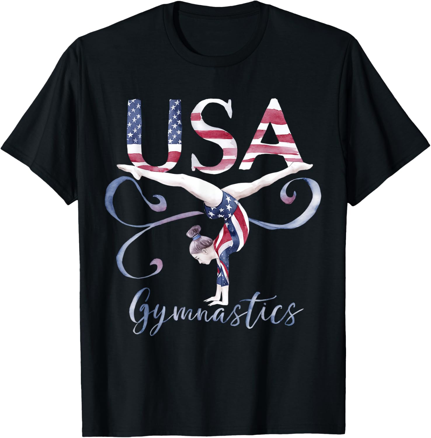 Gymnastics Patriotic USA Gymnast American Pride Women Girls T-Shirt - T-Shirt | Black