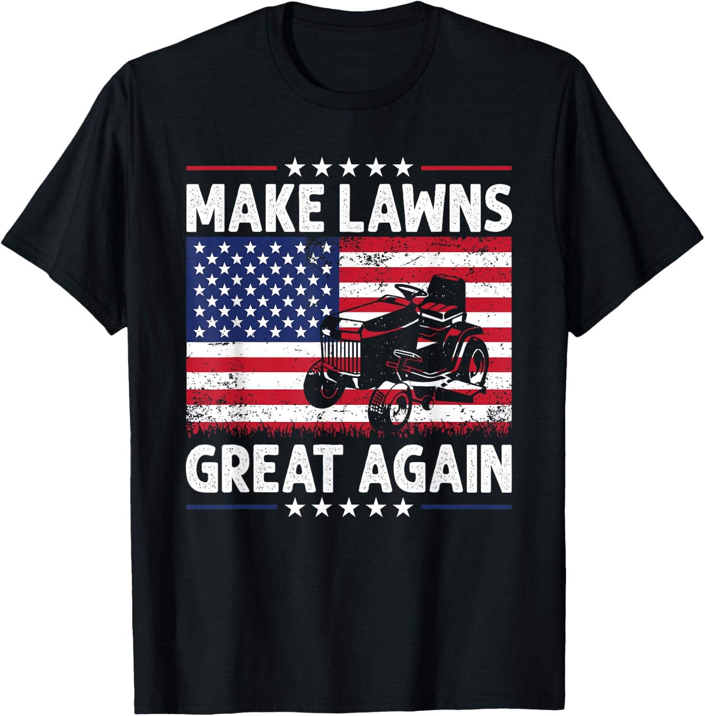 Make Lawn Great Again USA Flag Retro Lawn Mower Dad Gardener Women Men T-Shirt - T-Shirt | Black