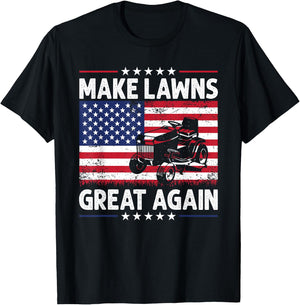 Make Lawn Great Again USA Flag Retro Lawn Mower Dad Gardener Women Men T-Shirt - T-Shirt | Black