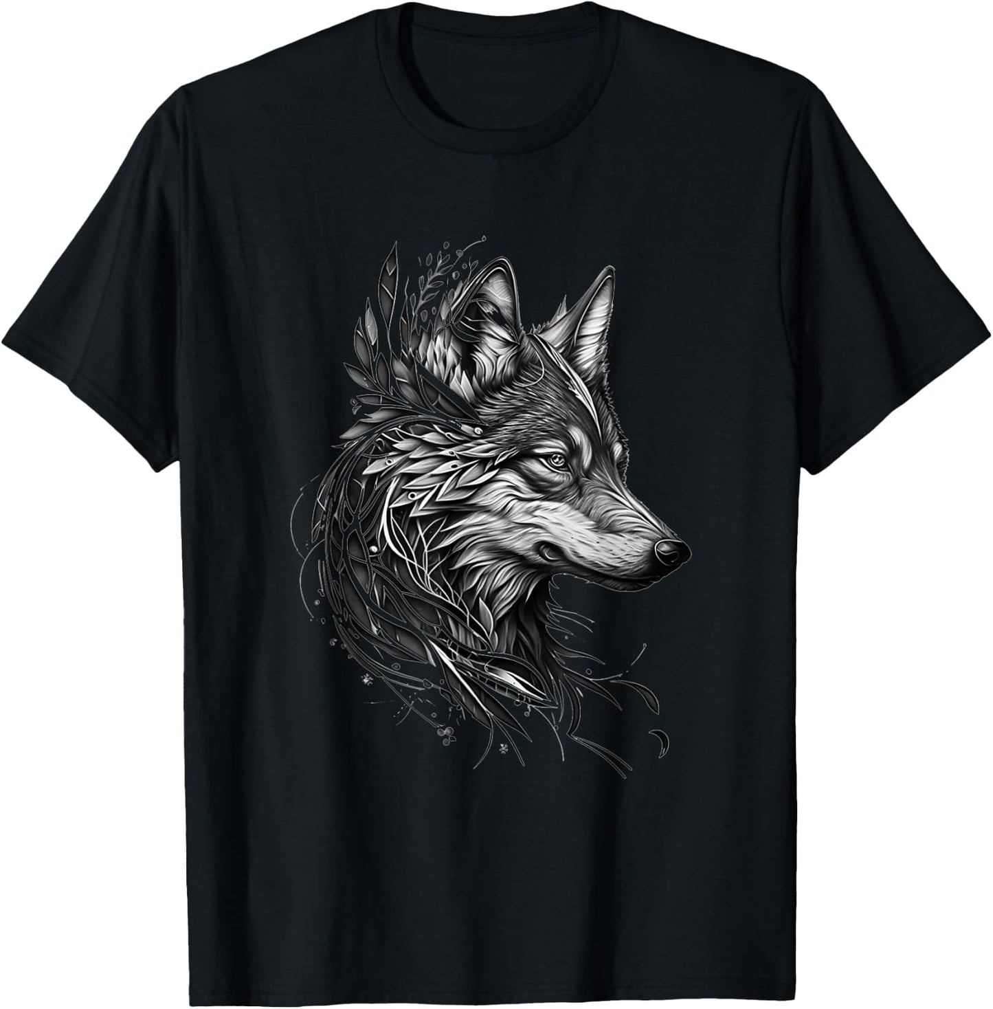 Wolf Abstract Tribe Ethnic Wolf Face Wolves Wolf Lover T-Shirt - T-Shirt | Black