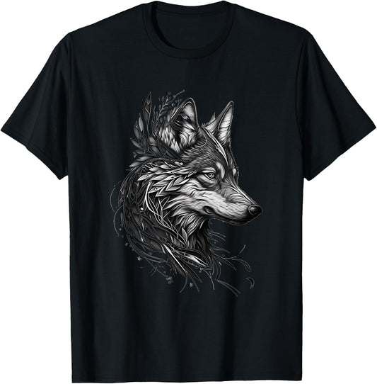 Wolf Abstract Tribe Ethnic Wolf Face Wolves Wolf Lover T-Shirt - T-Shirt | Black