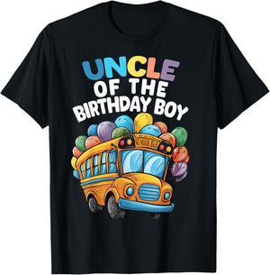 Funny Uncle Of The Birthday Boy School Bus Birthday Party T-Shirt - T-Shirt | Black