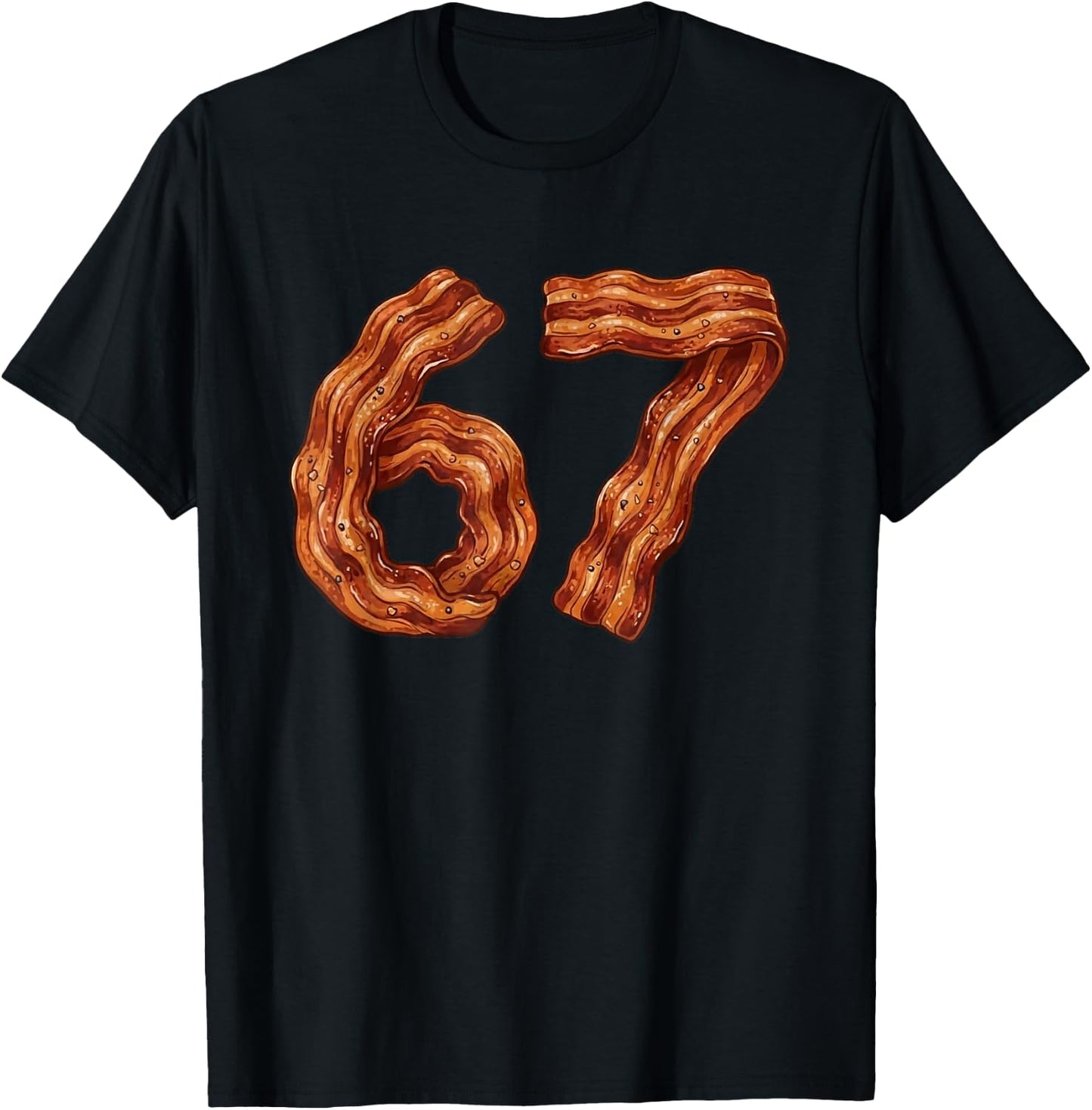 Six Seven Bacon Cool Meme 67 Funny Number T-Shirt - T-Shirt | Black