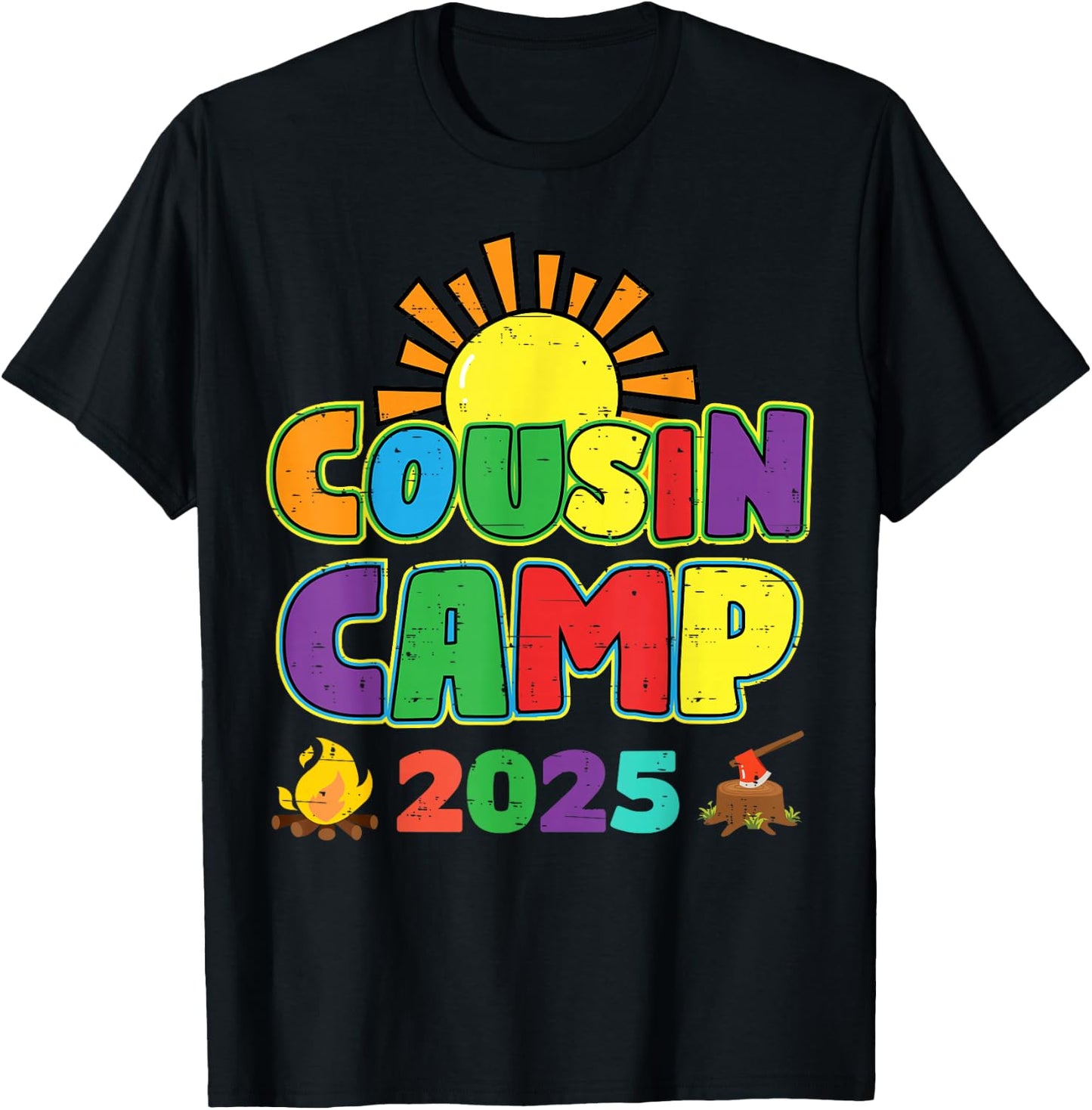 Cousin Camp 2025 Family Vacation Summer Camping Crew T-Shirt - T-Shirt | Black