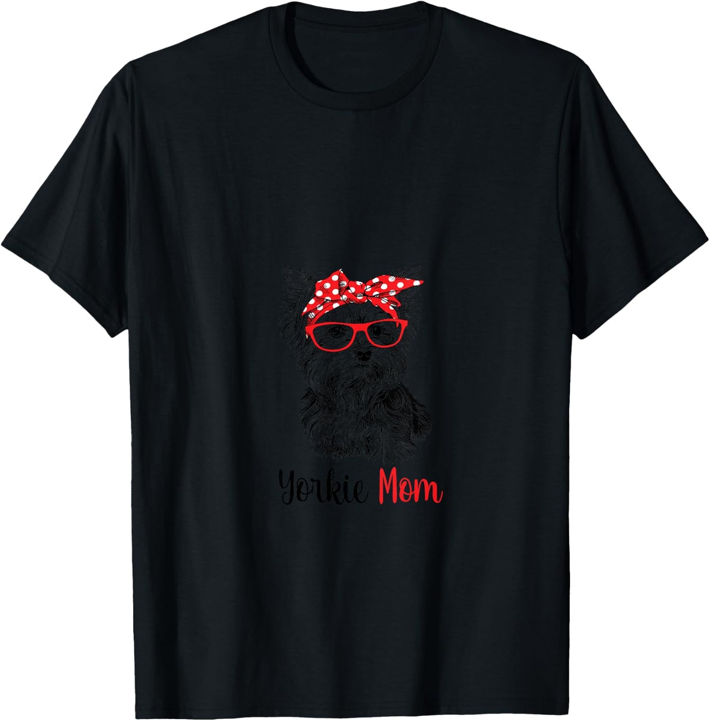 Women's Cute Hipster Red Glasses Yorkie Mom Lover V-Neck T-Shirt - T-Shirt | Black