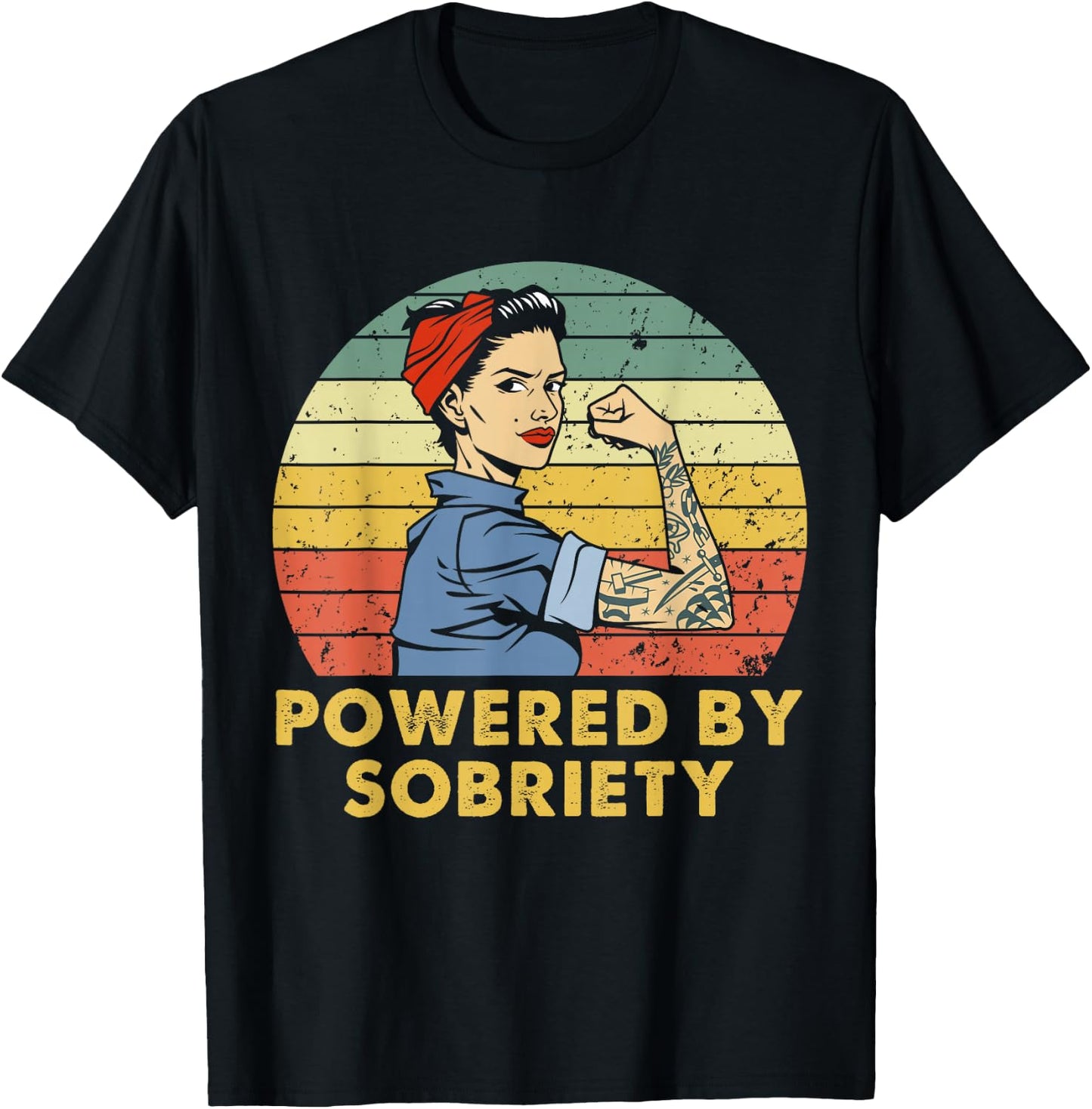 Powered By Sobriety Alcoholics Anonymous AA Sober Women T-Shirt - T-Shirt | Black