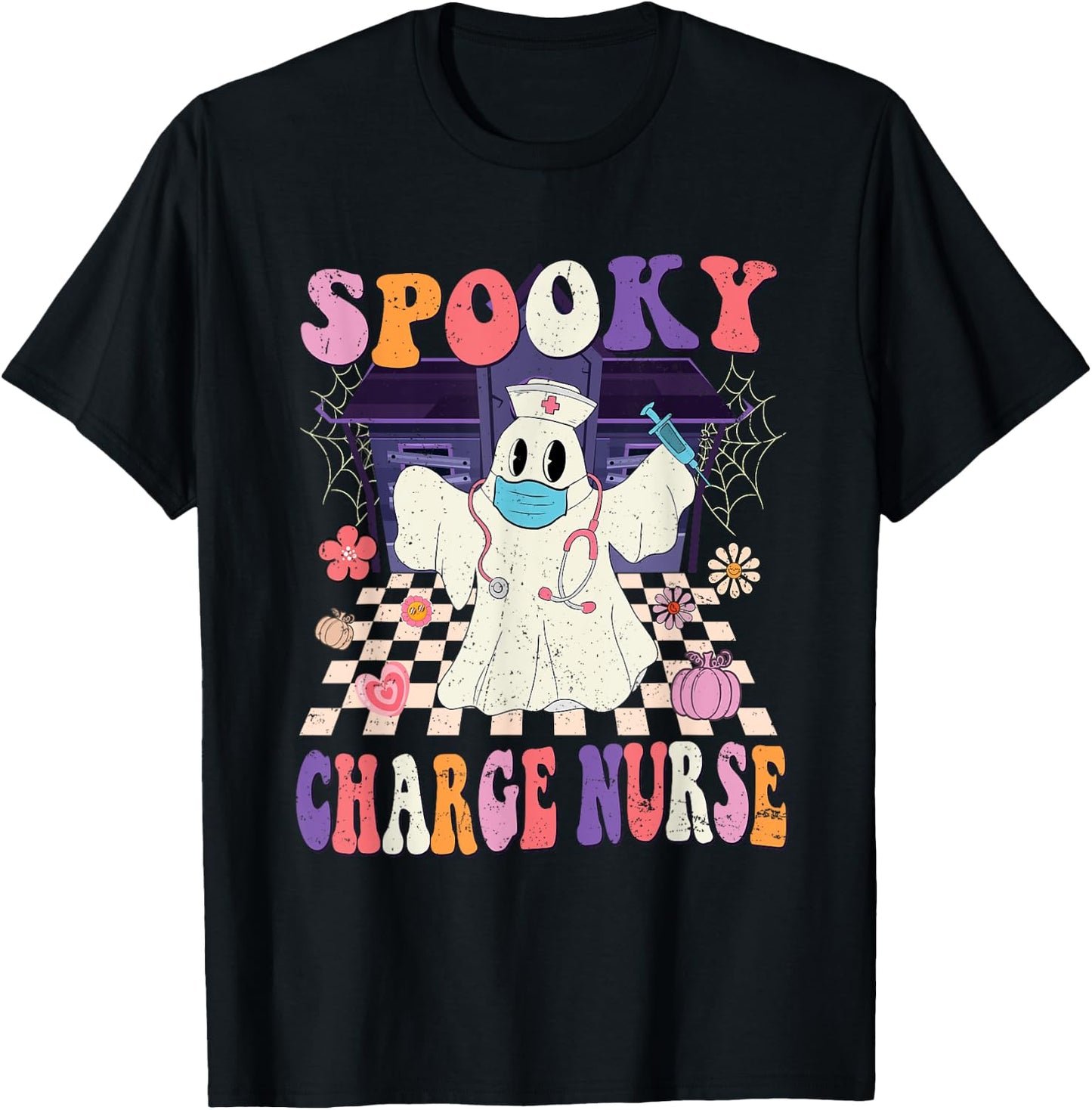 Groovy Spooky Charge Nurse Funny Halloween Costume T-Shirt - T-Shirt | Black