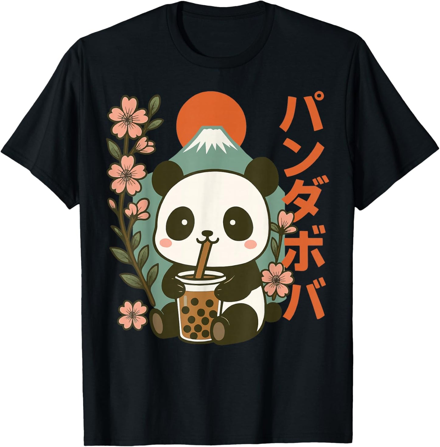 Panda Drinking Boba Milk Tea Panda T-Shirt - T-Shirt | Black