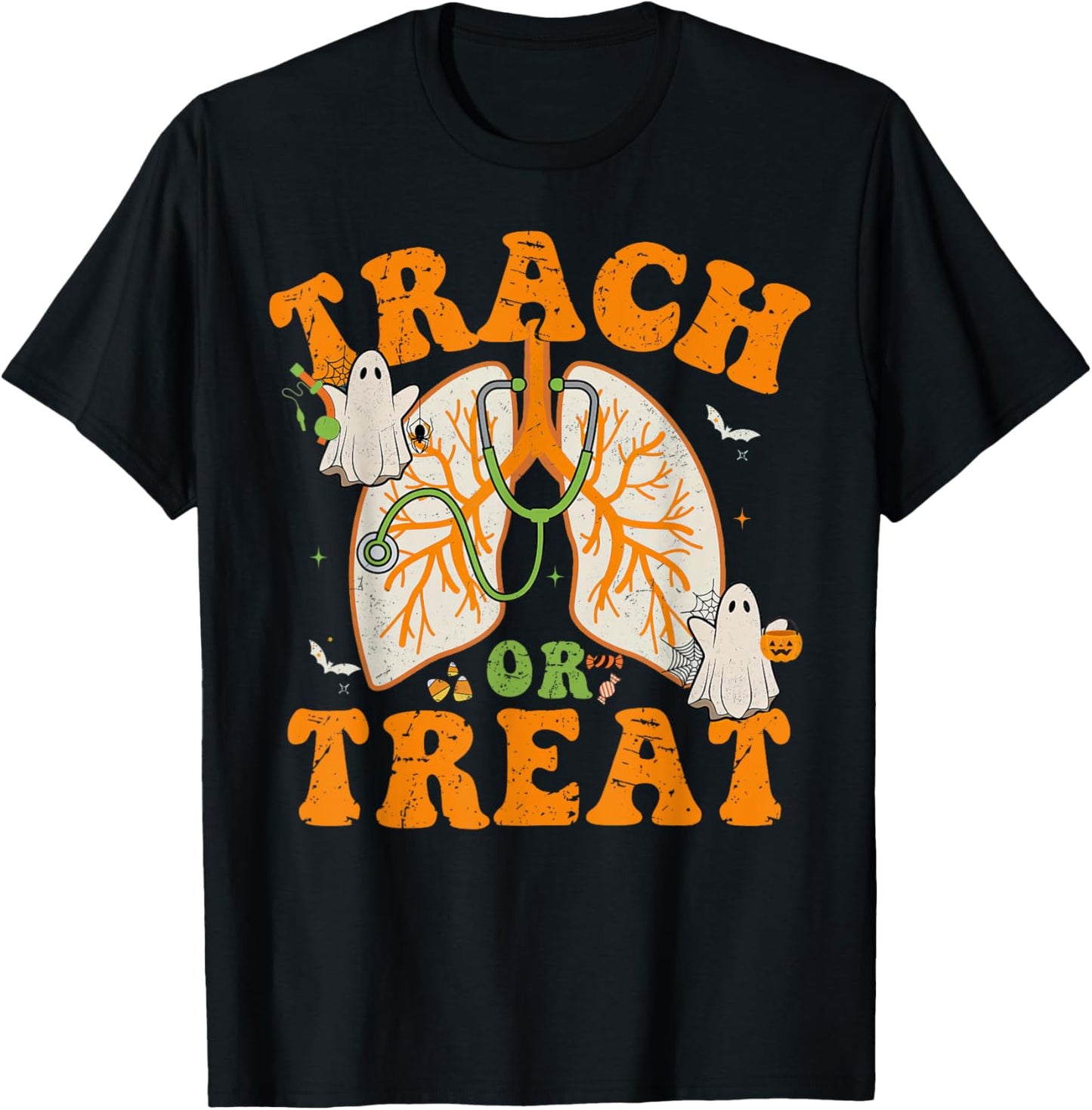 Lung Squad Trach Or Treat Respiratory Therapist Halloween T-Shirt - T-Shirt | Black