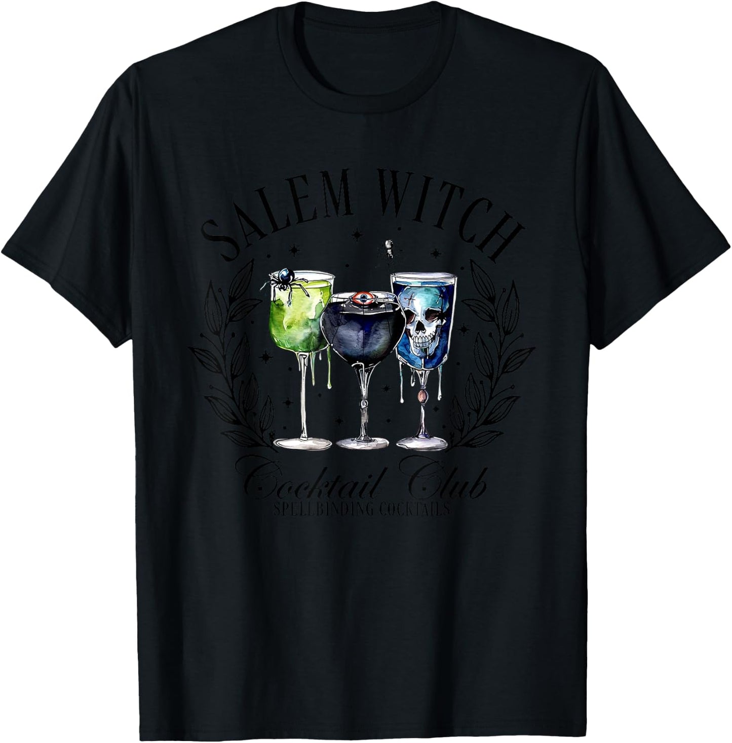 Salem Witch Cocktail Club, Retro Halloween Witchy T-Shirt - T-Shirt | Black