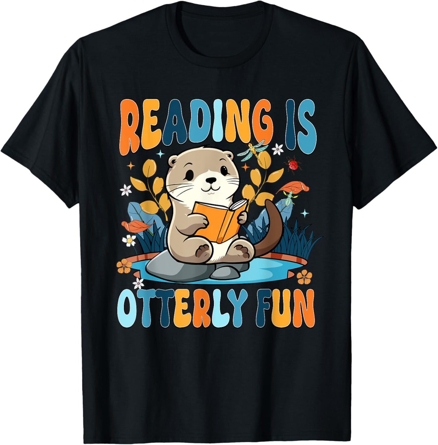 Reading Is Otterly Fun Sea Otter Book Lover Bookworm T-Shirt - T-Shirt | Black