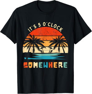 It's 5 O'Clock Somewhere Retro Tropical Sunset Funny T-Shirt - T-Shirt | Black