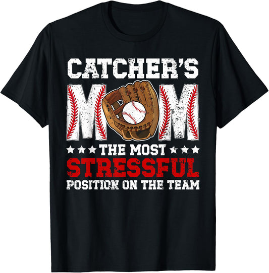 Catcher's Mom Baseball Catcher Mom Baseball Catcher Mama T-Shirt - T-Shirt | Black