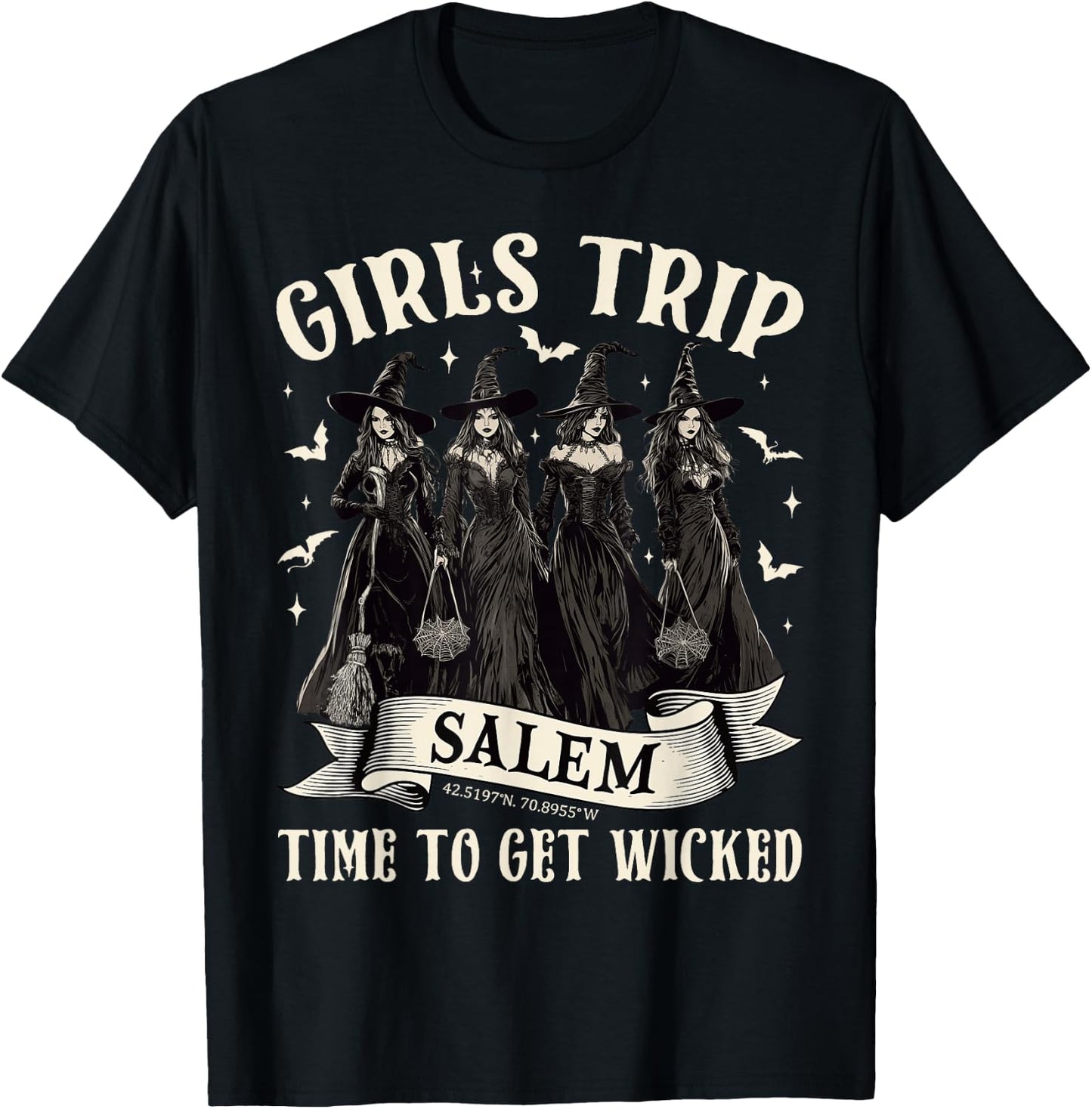 Girls Trip Salem Time To Get Wicked Halloween Witch Women T-Shirt - T-Shirt | Black