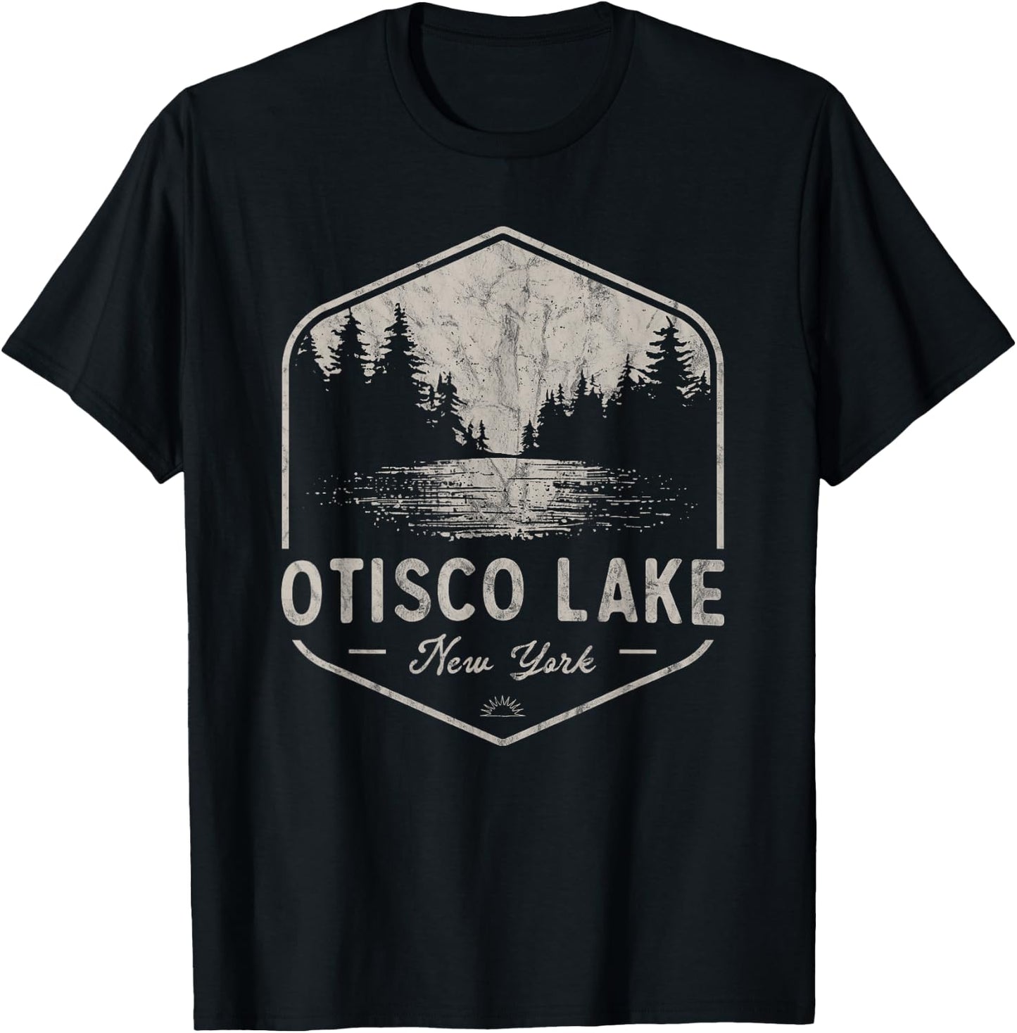 Otisco Lake New York Outdoors Vintage T-Shirt - T-Shirt | Black