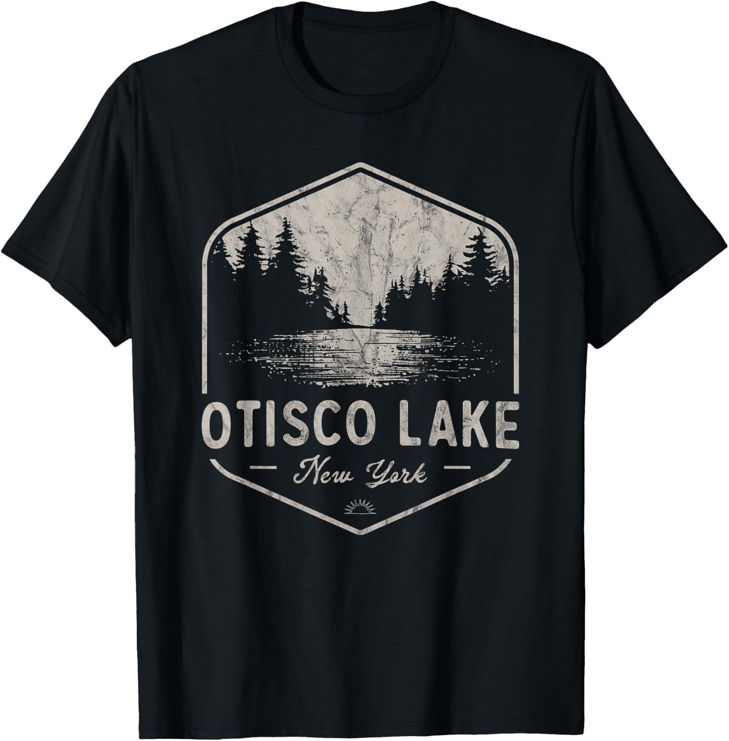Otisco Lake New York Outdoors Vintage T-Shirt - T-Shirt | Black