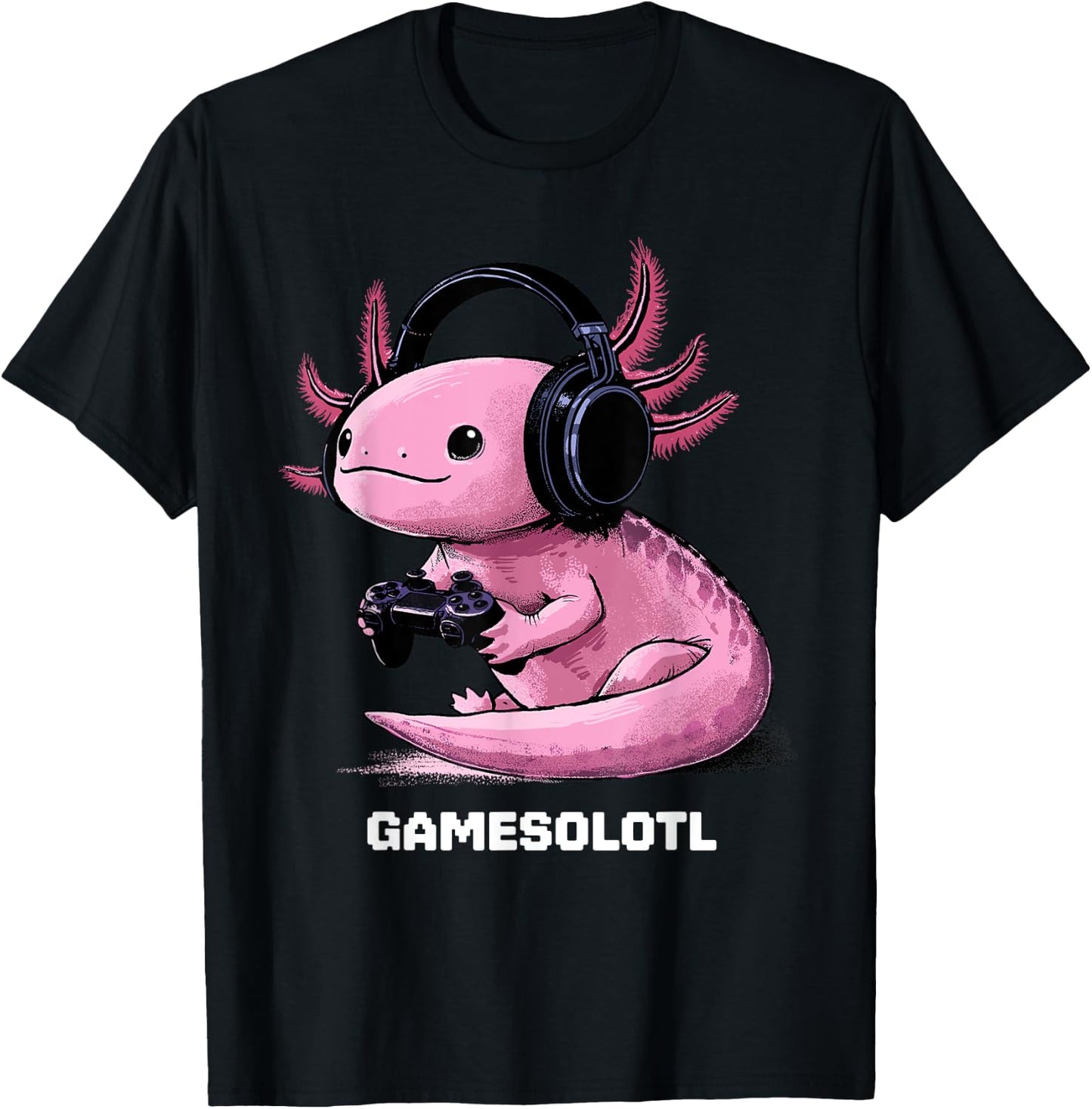 Gamer Axolotl Shirt Kids Gamesolotl Fish Gaming Video Gamer T-Shirt - T-Shirt | Black