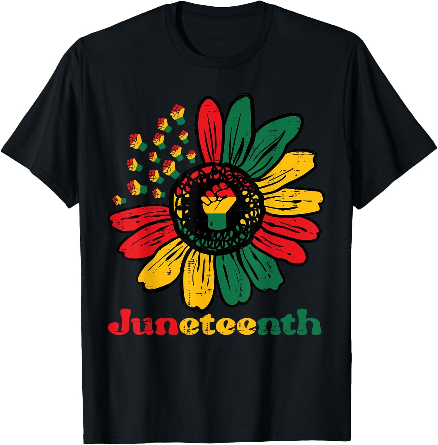 Juneteenth African Sunflower Fists Girls Kids Toddler Women T-Shirt - T-Shirt | Black
