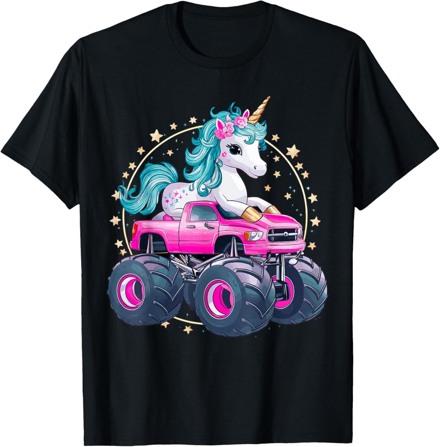 Monster Truck Unicorn Girl Birthday Party Monster Truck T-Shirt - T-Shirt | Black