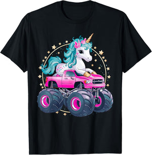 Monster Truck Unicorn Girl Birthday Party Monster Truck T-Shirt - T-Shirt | Black