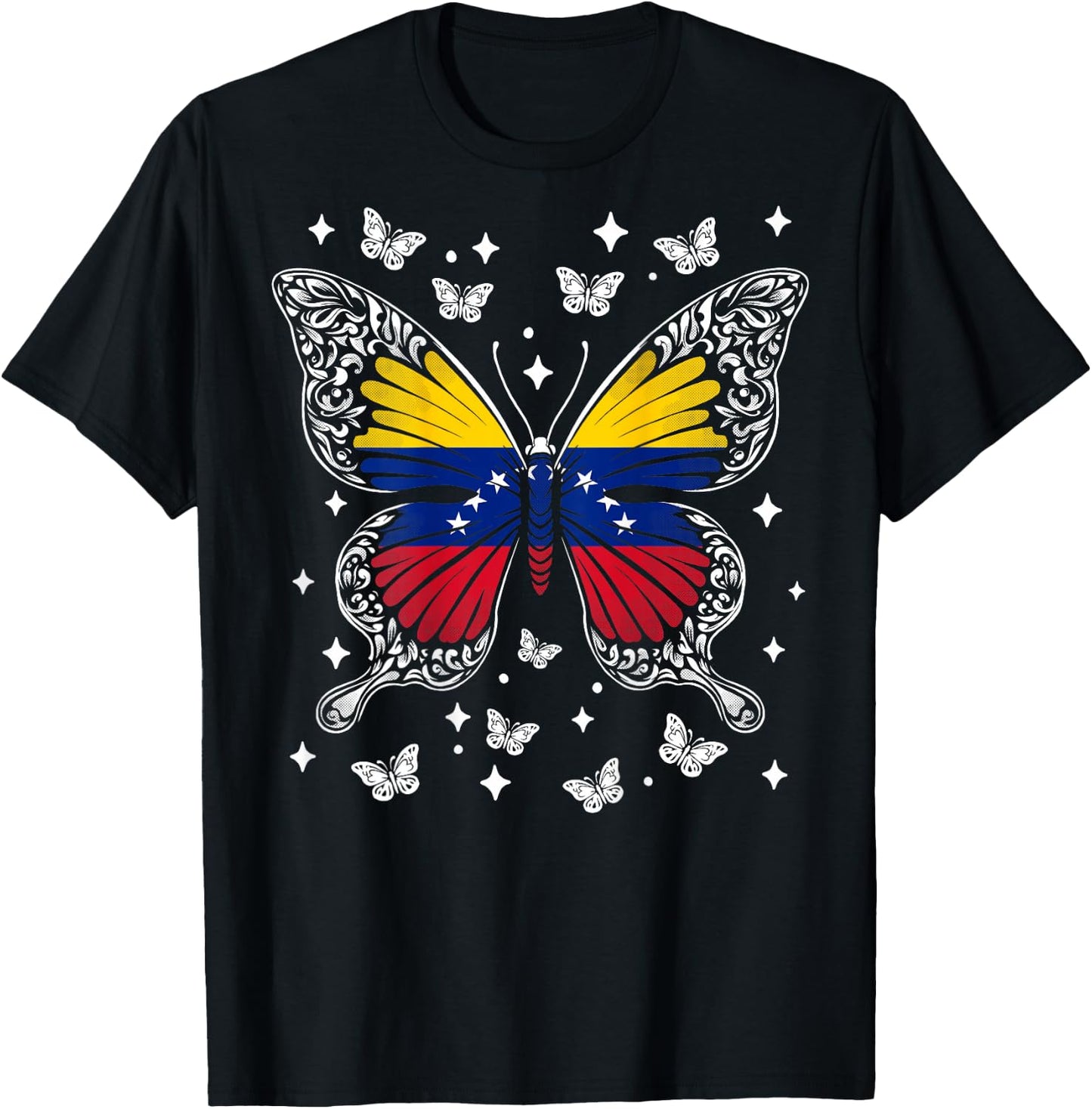 Venezuelan Roots -Kids Venezuelan Flag Butterfly , Black, Small, Short Sleeve T-Shirt - T-Shirt | Black