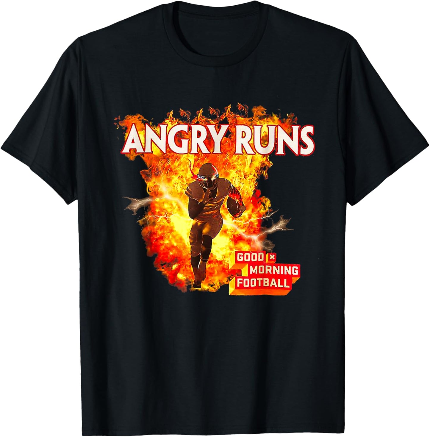 Angry Runs Good Morning Football Sport Lover Vintage Art T-Shirt - T-Shirt | Black