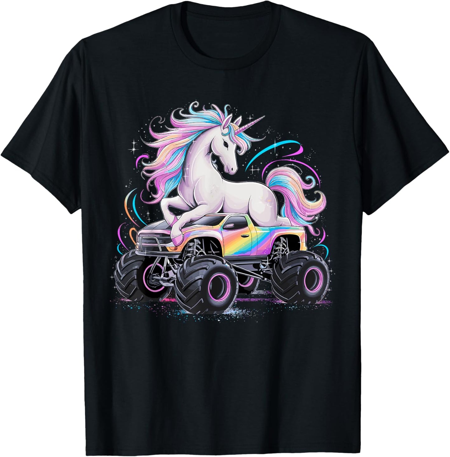 Monster Truck Unicorn Birthday Party Girls Monster Truck T-Shirt - T-Shirt | Black