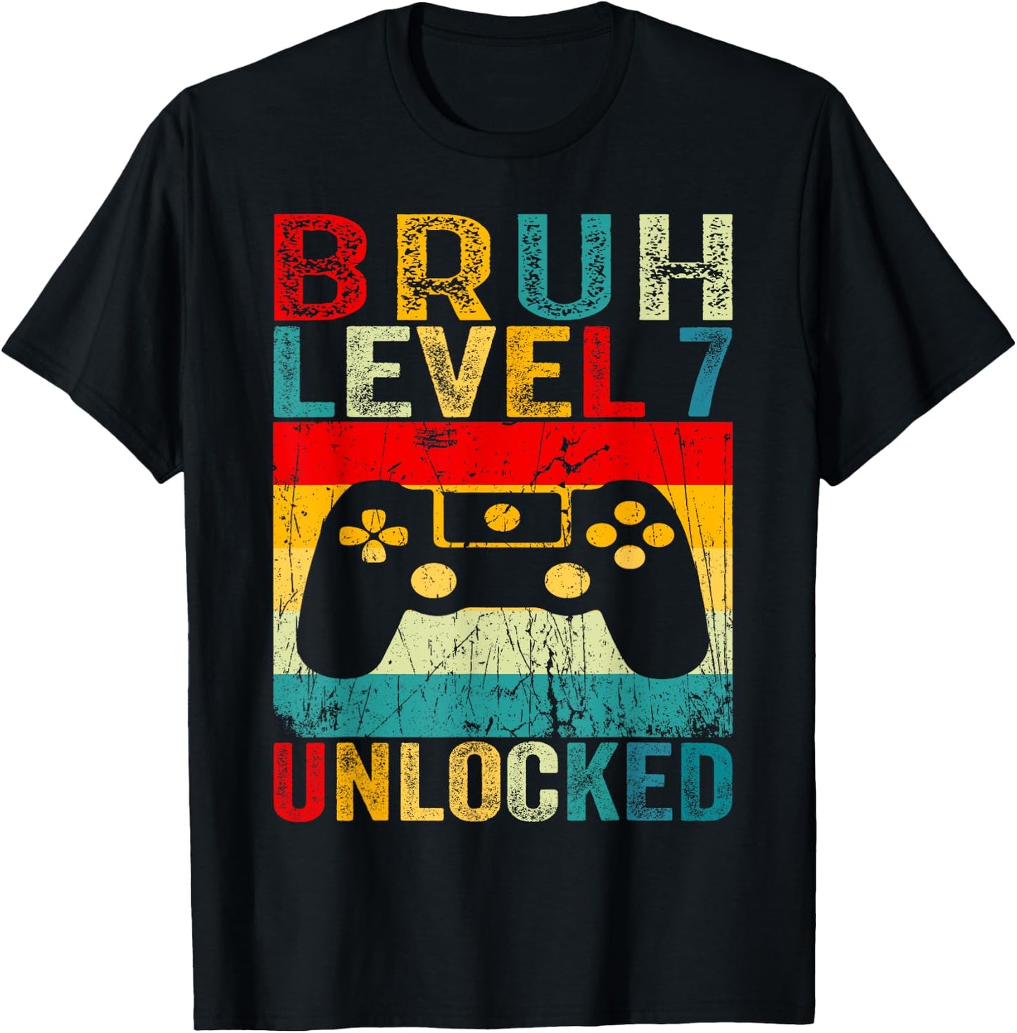 Bruh Level 7 Unlocked Shirt Funny Video Gamer 7th Birthday T-Shirt - T-Shirt | Black