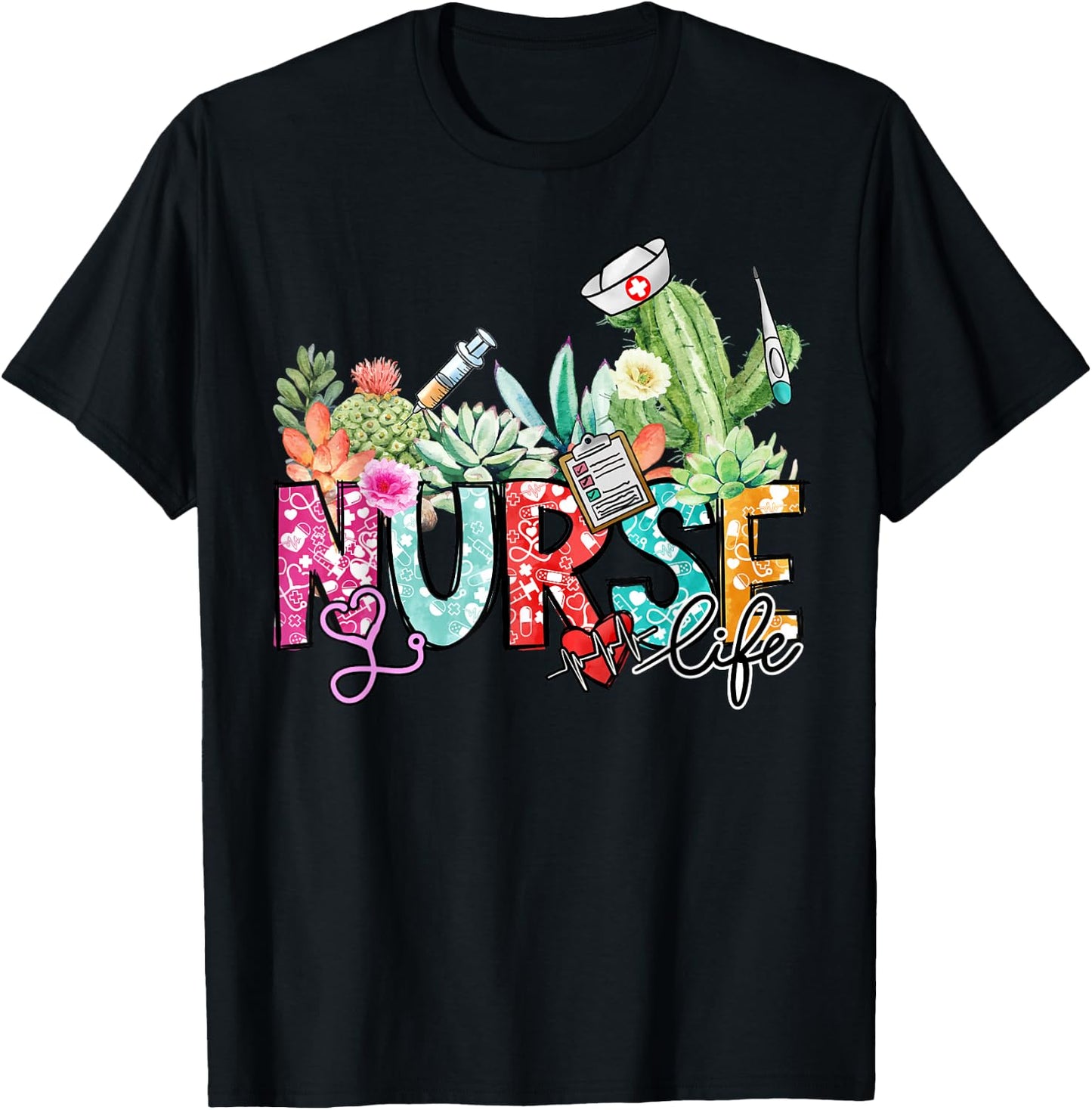 Funny Nurse Mom Cactus Lover for Professionals Nursing T-Shirt - T-Shirt | Black