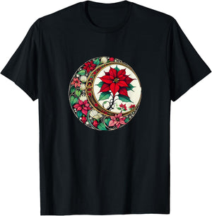 Poinsettia Lovers Snugg Christmas Poinsettias Art Nouveau Poinsettia -Adults Black Small Short Sleeve T-Shirt - T-Shirt | Black