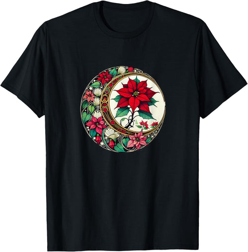 Poinsettia Lovers Snugg Christmas Poinsettias Art Nouveau Poinsettia -Adults Black Small Short Sleeve