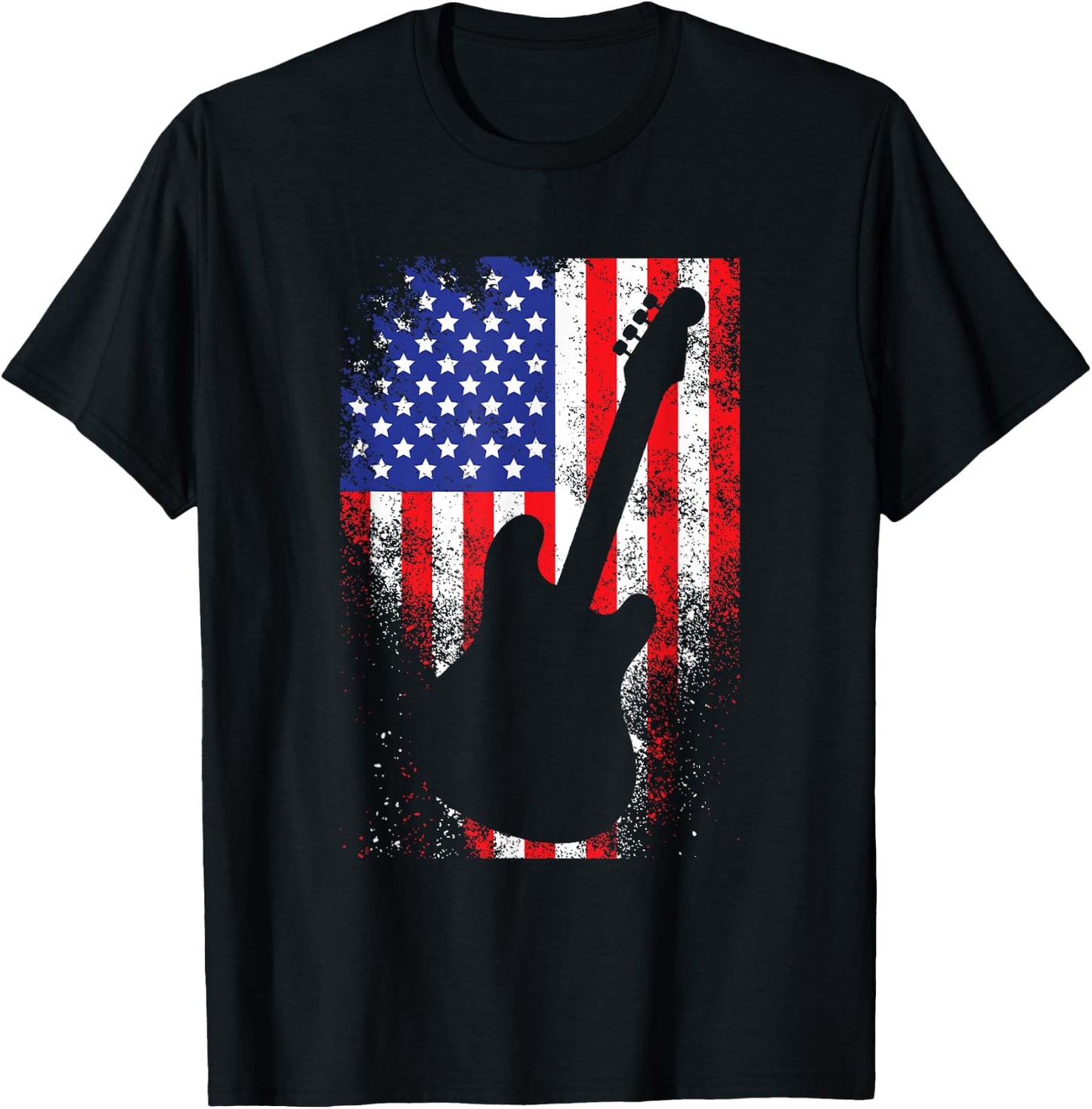 Guitar Vintage USA Flag Rock 4th Of July Funny Gift T-Shirt - T-Shirt | Black