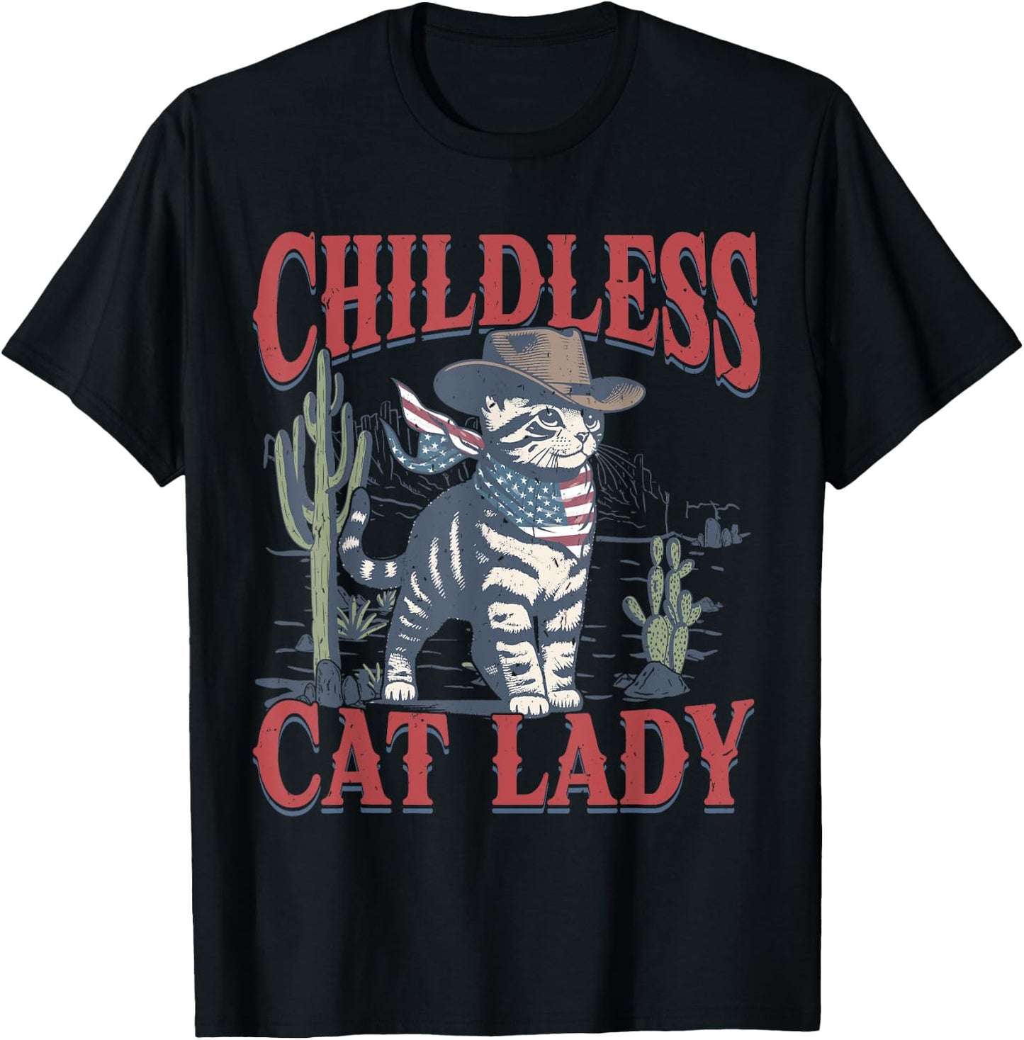 Cowboy Cat Childless Cat Lady For Kamala Election Voting T-Shirt - T-Shirt | Black
