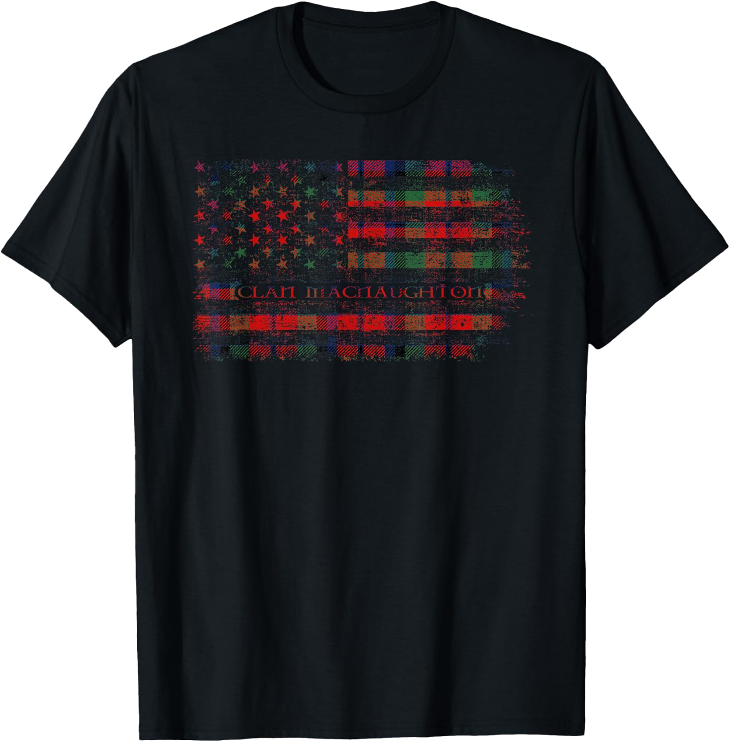 Clan MacNaughton Scottish tartan US flag kilt Scotland T-Shirt - T-Shirt | Black