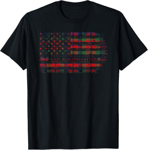 Clan MacNaughton Scottish tartan US flag kilt Scotland T-Shirt - T-Shirt | Black
