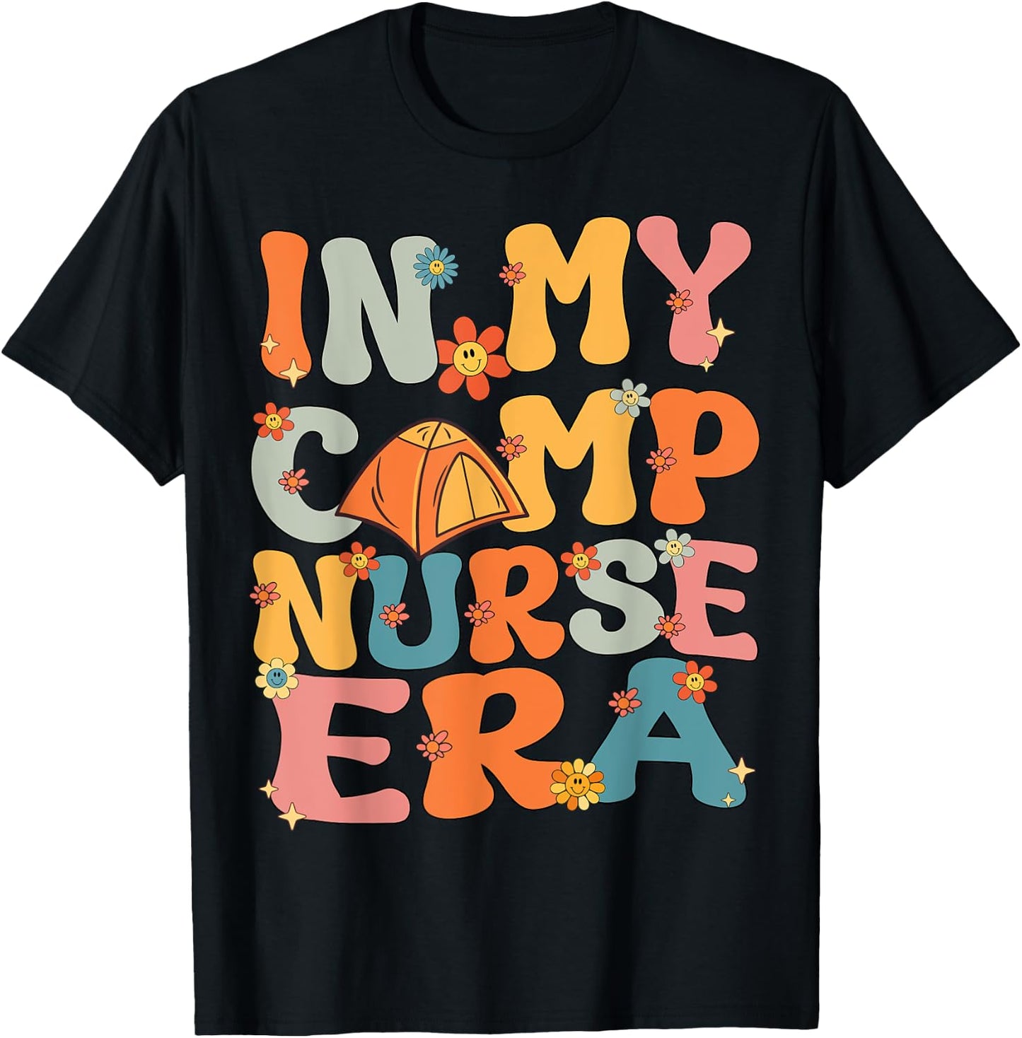 In My Camp Nurse Era Retro Groovy Summer Camp Nurse Cute Men Women Girls Kids T-Shirt - T-Shirt | Black