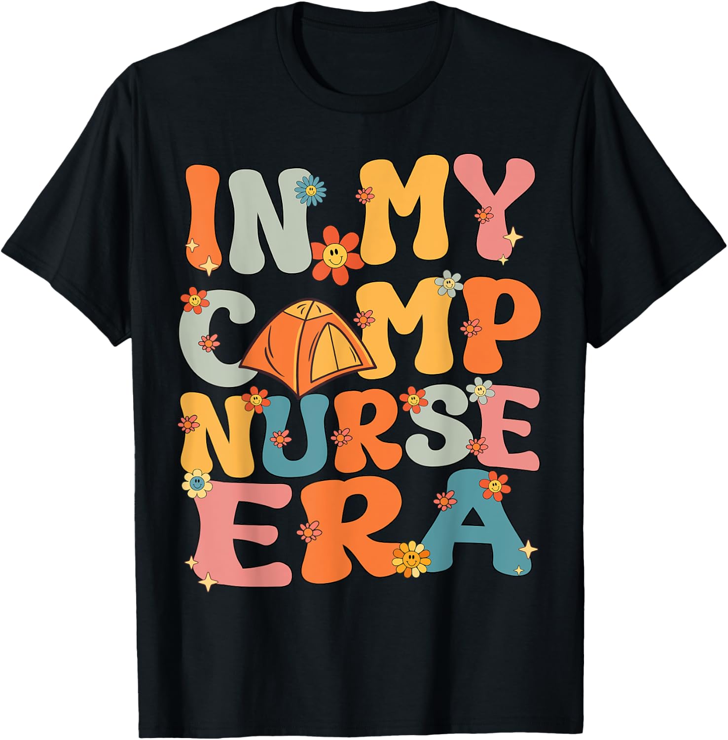 In My Camp Nurse Era Retro Groovy Summer Camp Nurse Cute Men Women Girls Kids T-Shirt - T-Shirt | Black